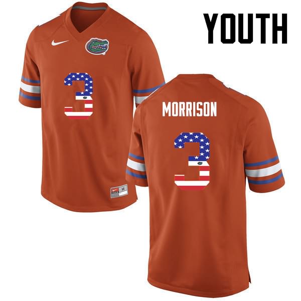 NCAA Florida Gators Antonio Morrison Youth #3 USA Flag Fashion Nike Orange Stitched Authentic College Football Jersey DNG4364UH